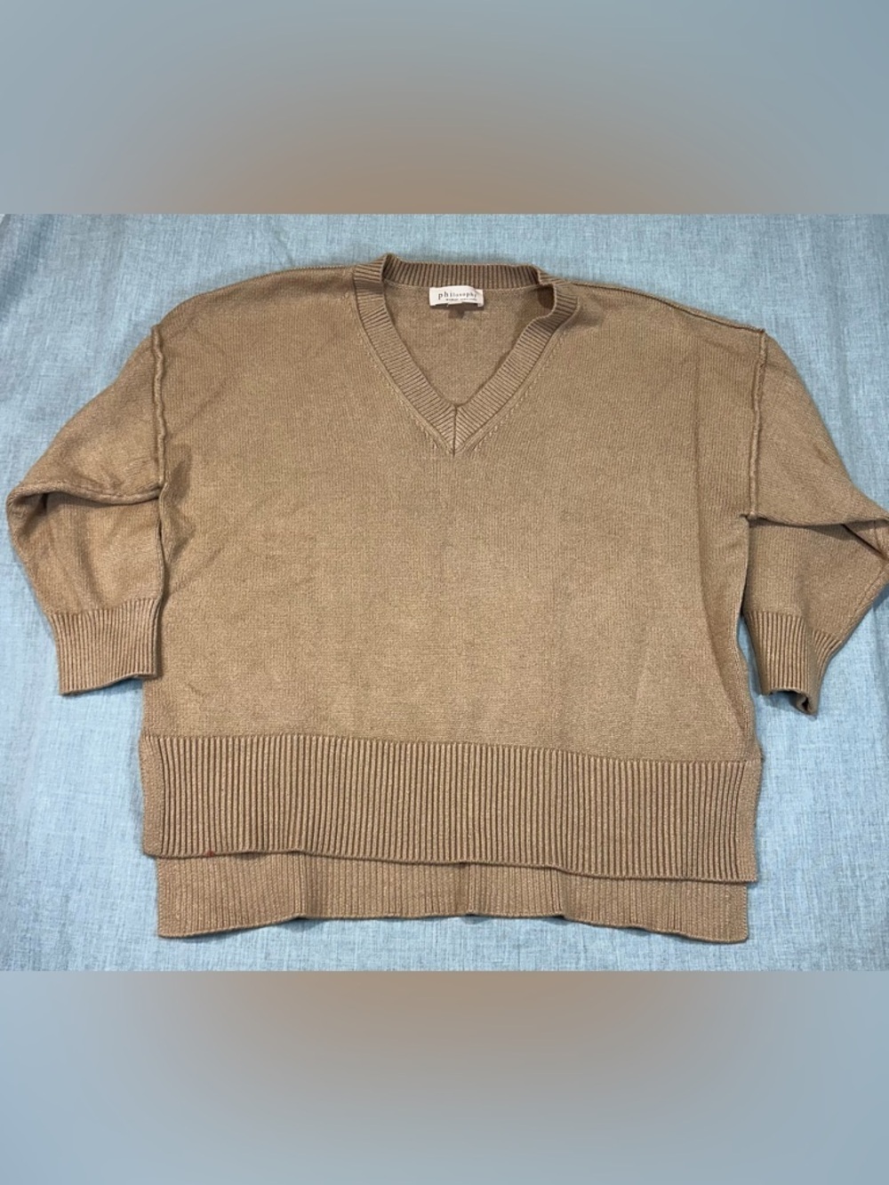 Philosophy Tan V-Neck Knit Sweater woman’s